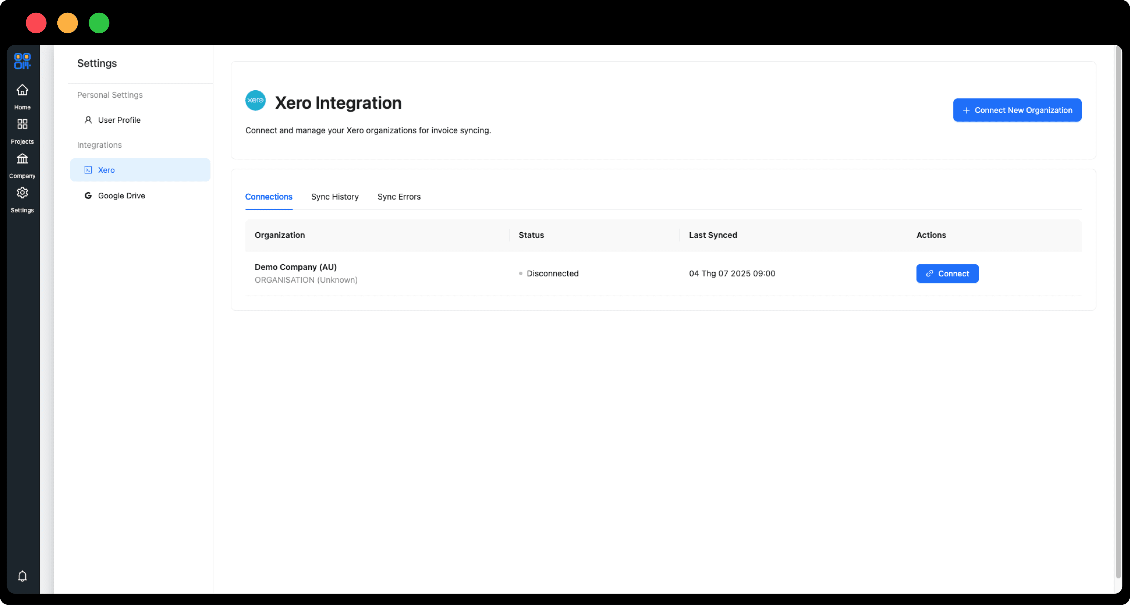 QRRise connected to a Xero organisation for invoice syncing